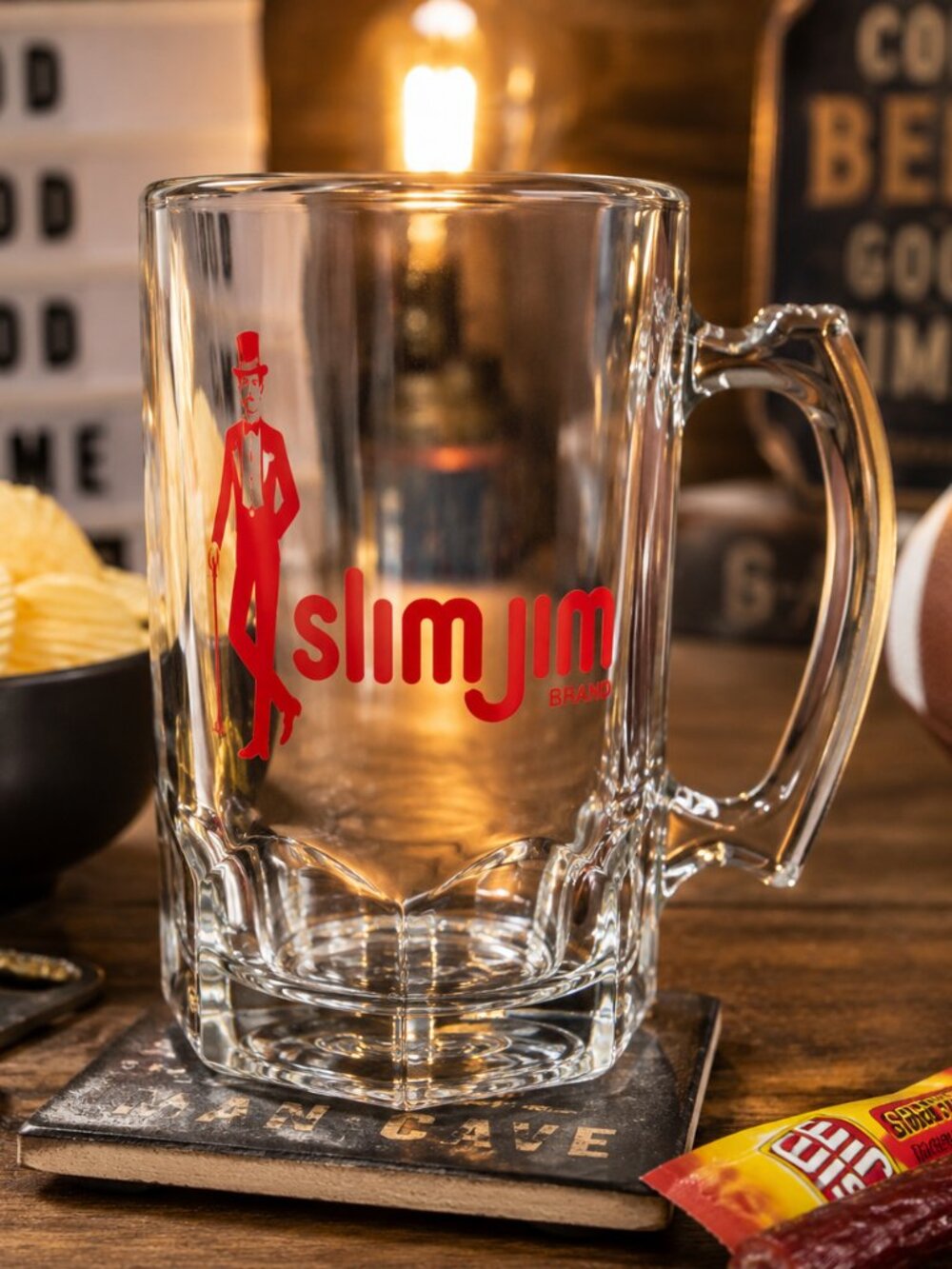 Slim Jim Beer Mug Glass Barware Man Cave Novelty Cup Advertising Mug